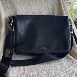 Lauren Ralph Lauren Black Leather Shoulder Bag with Detachable Strap